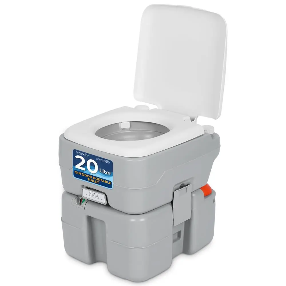 Camping Toilet, Outdoor Portable HDPE Toilet with Carry Bag - 20L Waste Tank, Piston Pump, Leak-Proof Odorless Sealing, Compact Design with Comfortable Seat, Supports 100-120 Flushes - Hiking/Light Outdoor Travel Accessory