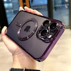Luxury Transparent Magsafe Wireless Charging female phone Case For iPhone 17Air 17 11 12 13 14 15 16 Pro Max Plus X XS XR Magnetic Soft Silicone Cover Matte Purple Gradient Glitter Bling Shockproof Cover Protection