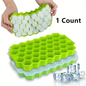 Silicone Ice Cube Mold, Ice Cube Tray, Ice Molds, 1 Count Reusable Honeycomb Ice Cube Maker with Lid, Food Grade Ice Maker for Home Kitchen Party, Home Bar Accessories, Ice Cubes Maker