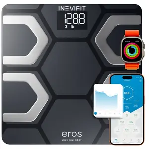 INEVIFIT EROS Smart Body Fat Scale Bluetooth BMI Highly Accurate Digital Bathroom Body Composition Analyzer with Wireless Smartphone APP 400 lbs 11.8 x 11.8 inch