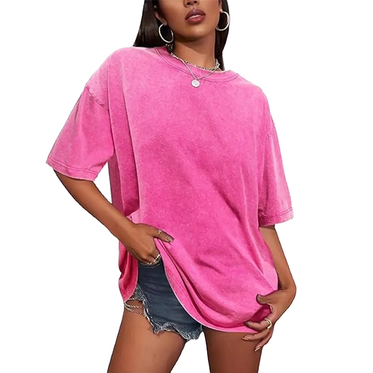 Digitex Women's Acid Washed Heavy Cotton Vintage Crewneck Short Sleeve Casual Fashionable Top - Comfy Casual, Basic Style, Solid Plain, Loose Baggy Oversized, Minimalist Green Streetwear Maternity Tops (Alt Outfits), Acid-Washed Oversized Women's T-Shirts