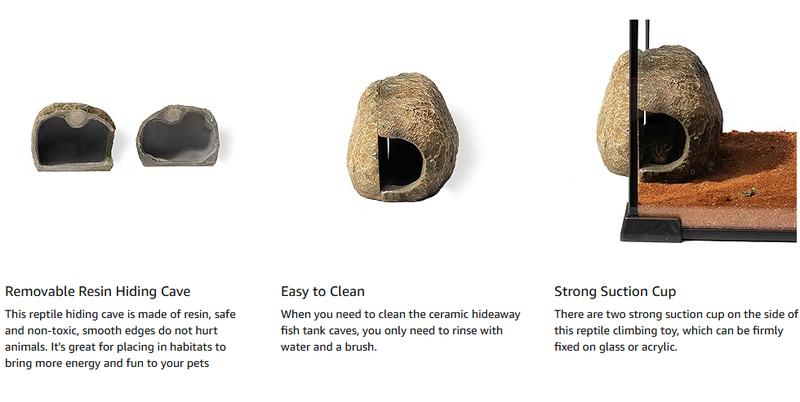 2-in-1 Reptile Hide Cave Magnetic Aquarium Fish Tank Hideout Decoration Multi-Function for Small Reptiles Up to 0.3" Glass Thickness Gecko Lizard Snake Crabs Small Fish Parrot Fish Cichlids (ST838)