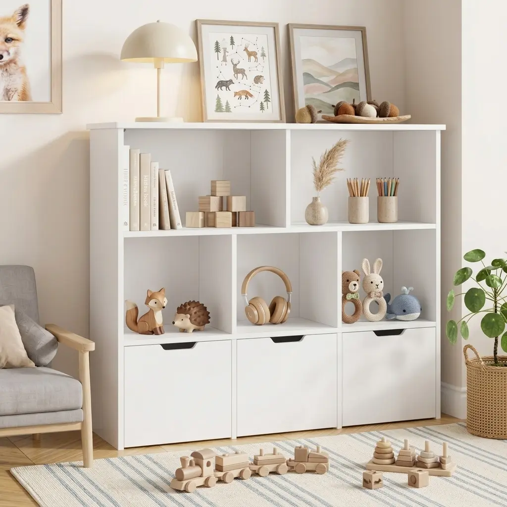 [Summer Sale] DAYAGO Freestanding Wood Cube Bookshelf Cabinet - 5 Cubes, 3 Drawers with Hidden Wheels, 3-Tier Open Shelves Multi Layer Organizer with Spacious Storage for Living Room, Bedroom, Multi Layer Bookshelf