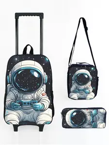 17-inch Wheeled Backpack 3-Piece Set with Astronaut Game Pattern Print