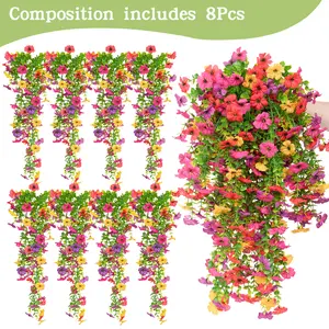 8Pcs Artificial Flowers for Outside, UV Resistant Hanging Vines, No Fade Fake Hanging Plants for Porch, Patio & Garden Decor