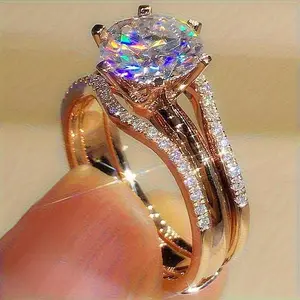 Sparkling Exquisite Gold Multi-Part Design Bridal Promise Engagement Anniveary Ring - Perfect for Engagements, Weddings and Parties, Christmas Gift unique rings non traditional engagement ring Fashion Jewelry Accessories