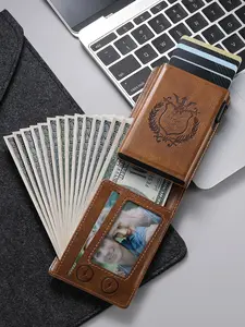 SUTENI Card Slot Wallet Flip Cover Faux Leather Card Box Pressing The Button Automatically Ejects The Card For Unisex Relatives Friends and Elders Holiday Gift
