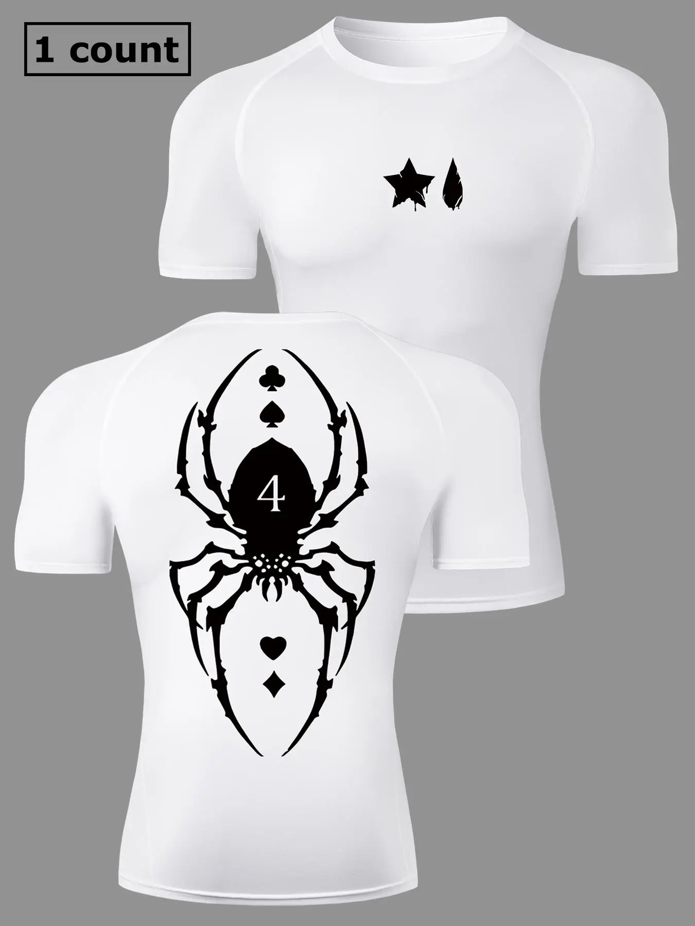 Star Water Drop Spider Print Men's Short Sleeve Tight-Fitting T-Shirt Athletic Shirt Activewear Tee Fitted Sportswear, Summer Quick-Dry Elastic Fitness Training Running Sportswear Gym Tees