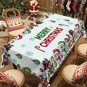 Christmas Rectangular Tablecloth, Cartoon Snowman Deer Tablecloth, Christmas Table Decorations, New Year Party and Dinner Decoration