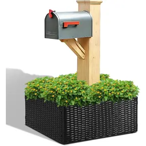 24-inch Handmade Rattan Mailbox Post Wrap Planter Box, Fits 4x4 and 6x6 Posts, All-Weather Decorative Flower Box for Outdoor Use