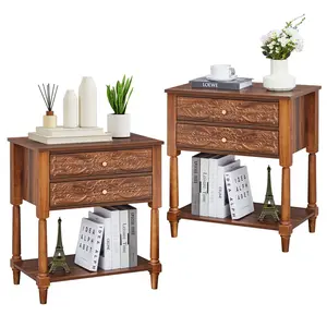 Giratree 23.85" Nightstand, Farmhouse Bedside Table with 2 Drawers and Open Shelf, Wood Sofa Side Table End Table Accent Dresser for Bedroom, Living Room