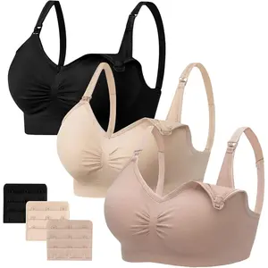 Women's Seamless Maternity Bra (Pack of 3) - Maternity Supplies with Removable Pads, Soft Fabric, Bra Extenders, Plain Design, Everyday Use, Invisible Wear, Smooth Finish for Sleep & Breastfeeding
