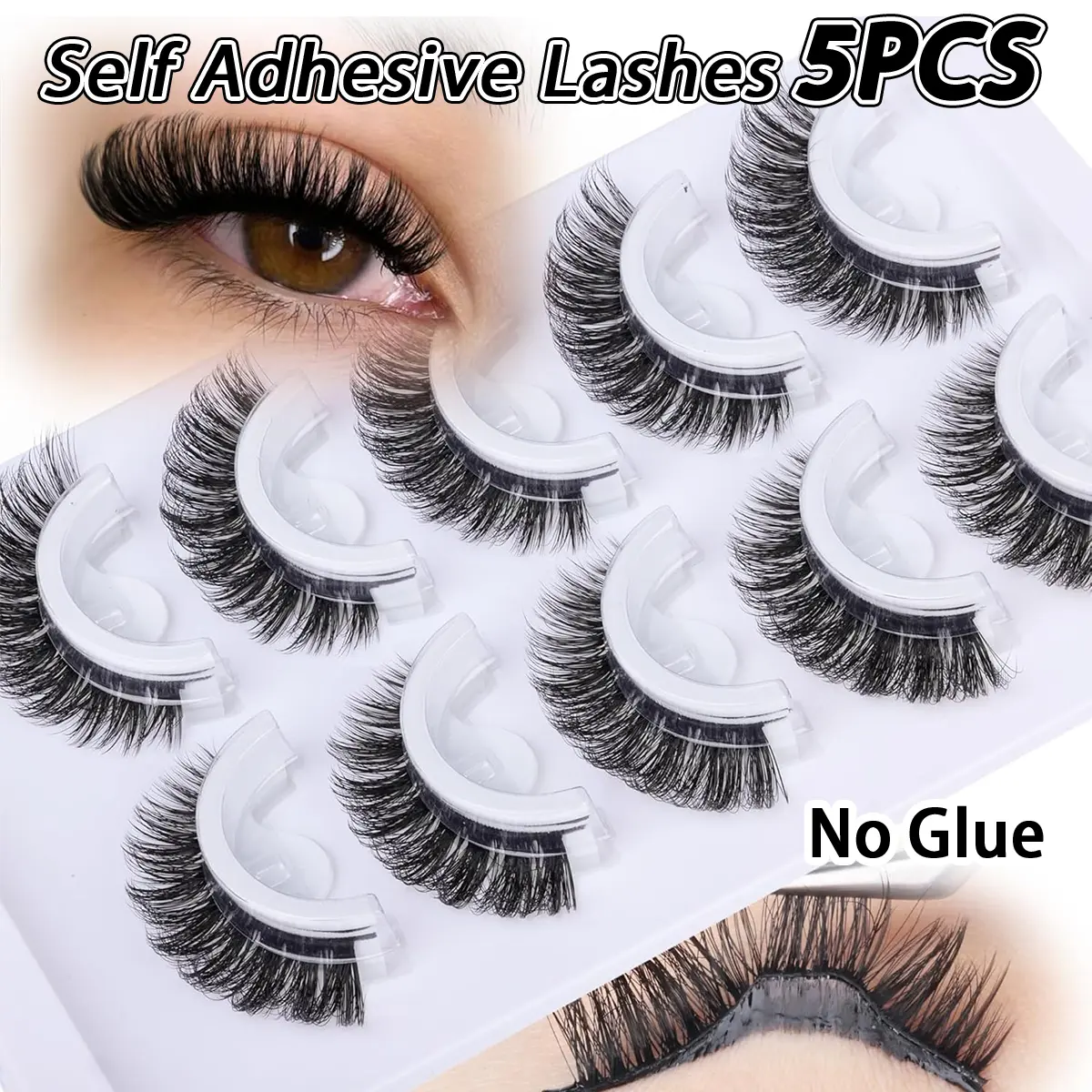 Handmade Self-Adhesive False Eyelashes, Cosmetic Eyelashes, Dense No Glue Needed, D Curl Comfortable Soft Stem, Reusable Large Capacity, Beginner Friendly, DIY Dramatic Lashes, DIY Eyelash Extensions