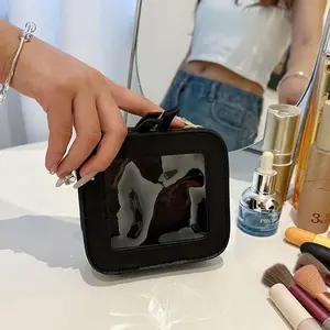 Clear Makeup Bag, 1 Count Cute Small Travel Cosmetic Bag with Visual Window, Zipper Makeup Organizer Pouch for Women & Girls, Travel Essentials