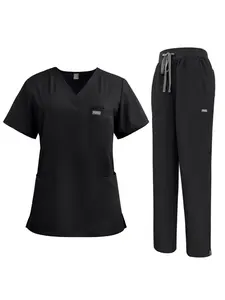 Doctor Nurse Pet Grooming Workwear High Quality Multi Pocket New Solid Color Beauty Salon Lab Dress Nurse Uniform Two Piece Set Clothes