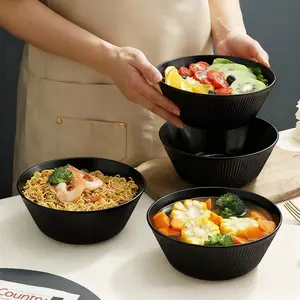 4pcs Durable Striped Plastic Bowls, 33oz Reusable Soup Bowls, Salad Serving Bowls, Microwave Noodle Bowl, Microwave and Dishwasher Safe, Ideal for Parties, Christmas, Halloween, Easter