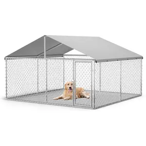 Garvee Heavy Duty Outdoor Dog Kennel with Waterproof UV Roof, Large Galvanized Steel Metal Dog House for Backyard & Farm, Predator-Proof Pet Playpen for Dogs Chickens & Rabbits, Secure Lockable Door Enclosure, 7.5ft/10ft Options, Rust-Proof easy assembly