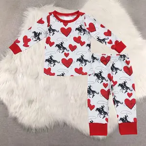 New Clothes Sibling Kids Heart Horse Rodeo Pajamas Rompers with Heart Truck Pocket Valentines Outfit for Boys