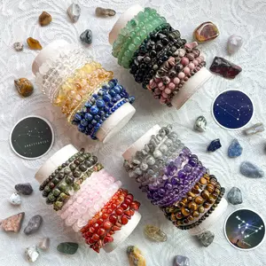 [Video Order] 1 Count zodiac crystal bracelet Set/Size：4mm, 6mm, 8mm and a crystal chip braelect/Material:Clear Quartz, Rose Quartz, Amethyst, Labradorite, Citrine and more, plus 2 stickers for the zodiac signs