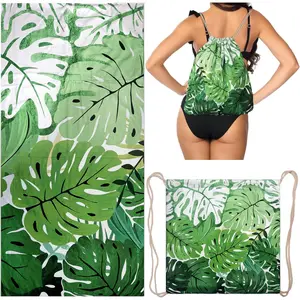 New2 in 1 Packable Towel Bag - Summer Tropical Beach Blanket Backpack Green Travel Picnic Towel for Family Holiday Camping
