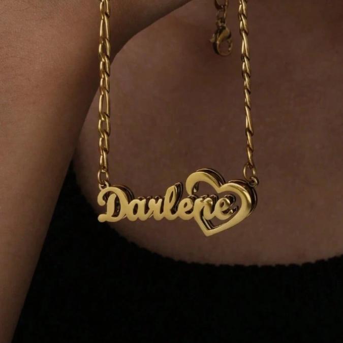 Personalized Double Layer Heart Name Necklace – Custom Engraved Stainless Steel Pendant Minimalist Gift For Women