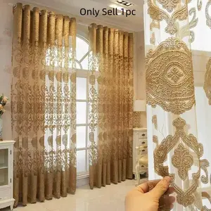 1pc Woven Jacquard Luxury Curtain, European Asian Style Drapes, Suitable for Living Room Balcony Dining Room Home Office Easy Install