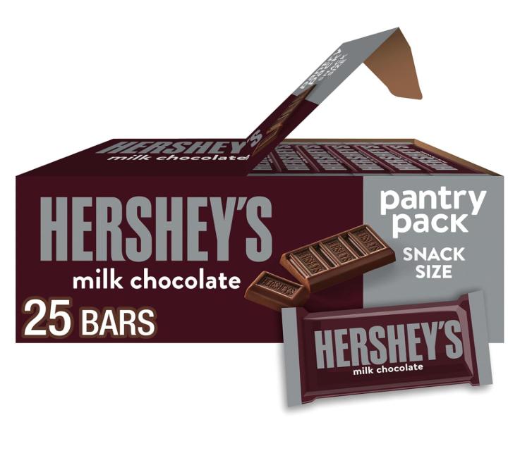 HERSHEY'S Milk Chocolate Snack Size, Candy Bars, 11.25 oz (25 Pieces)