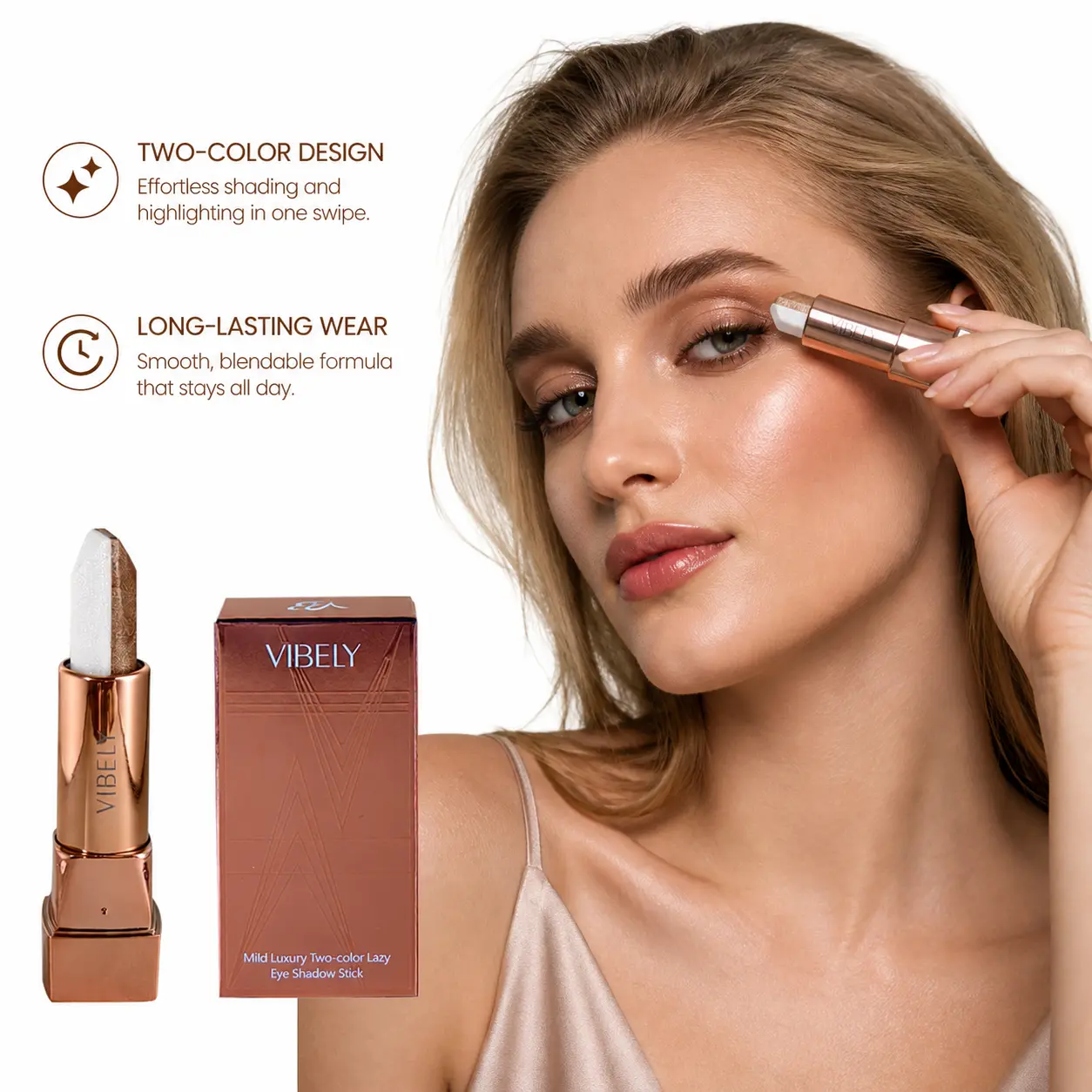 Lazy Cream Eyeshadow Pen, Dual Color Waterproof Clear Brightening Eye & Face Contour Highlight Stick