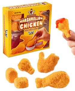 Marshmallow Candy Chicken - 6 Pieces with Strawberry Dipping Sauce - Crispy Fluffy Treat - Unique Snacking Experience