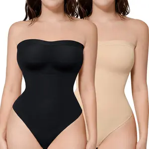 FeelinGirl Strapless  Bodysuit for Women Removable Tummy Control Seamless Shaping Thong Tops Fabric Fit Lady Womenswear Underwear Comfort Sale
