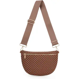 Woven Crossbody Bags for Women Bum Bag Checkered Sling Bag Faux Leather Crossbody Purse