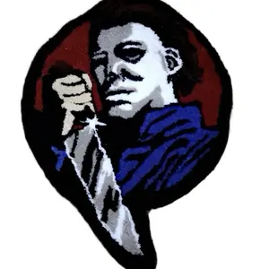 Micheal Myers Hand Tufted Soft Rug - Unique Design Featuring Iconic Character with Red and Blue Elements