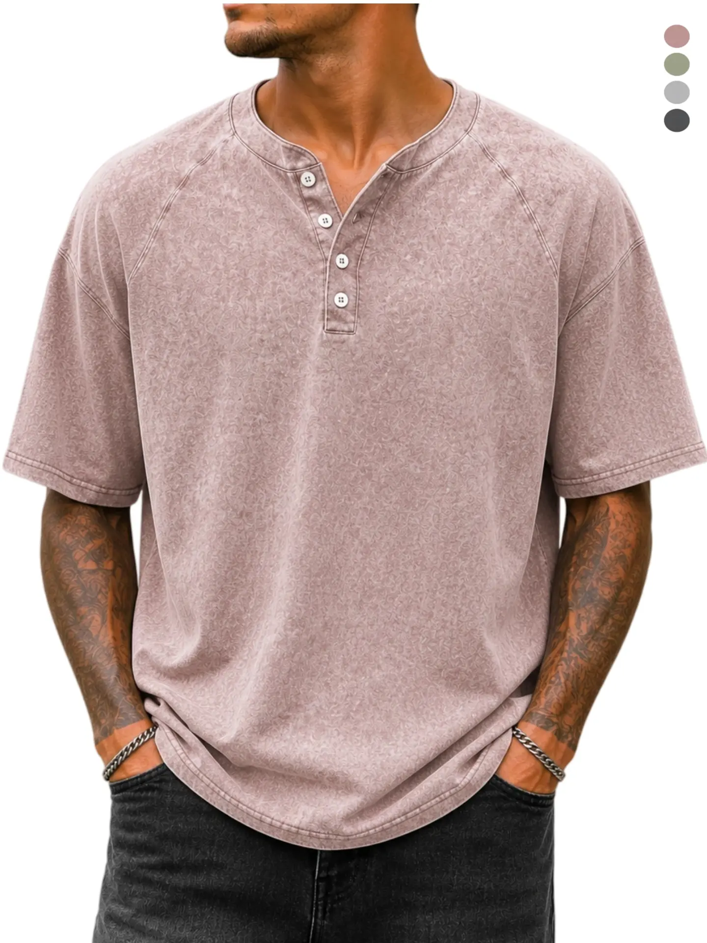 1/3 Pack Men's 100% Cotton Vintage Washed Henley T-Shirt, 3 Button Neck Short Sleeve Loose Fit Tee, Solid Color Casual Summer Top Streetwear