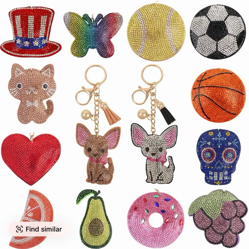 Adorable Puffy Rhinestone Keychain-Purse Charm-Backpack Charm