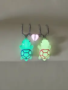 Night Glow Heart Turtle Couple Necklace Set, Cute Animal Pendant Jewelry Gift for Lovers, 2 Pieces/set Glowing Accessories