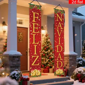1Pair Christmas Decoration Couple Door Hanging, Spanish 'merry Christmas' Door Decor, Holiday Welcome Sign, Durable Polyester Material