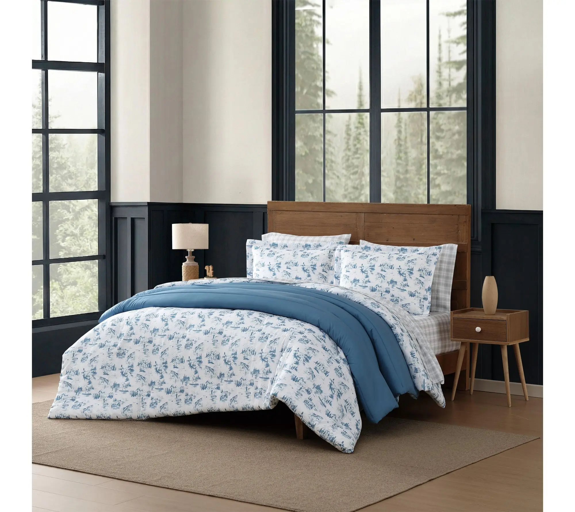 Eddie Bauer Fish Town Toile White/Blue Twin Comforter Set