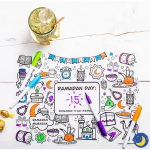 Washable Ramadan Coloring Silicone Placemat Coasters Portable