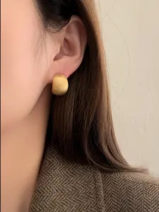 Elegant Stud Earrings, Matte Metal Bean Design, Lightweight Face-Enhancing Jewelry, Perfect for Daily Wear & Gifts