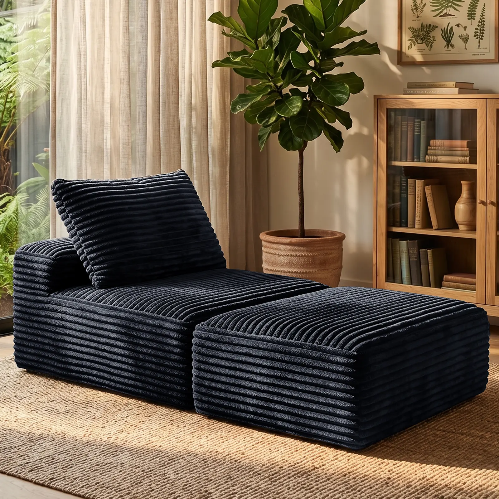 【Summer Wins 】Joylsle Black/Grey/Beige/Khaki Modular Oversized Chaise Lounge Chair, Cloud-Soft Corduroy Upholstered Sofa Bed with 45D High-Resilience Sponge, Ergonomic Deep-Seat Sectional for Living Room & Bedroom, No Assembly Required,boneless furniture,