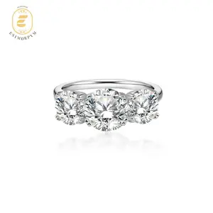 New EOM 18K Gold Plated Waterproof 2ct-4ct Moissanite Three Stone Prong Engagement Ring Copper Ring Band Jewelry Perfect Birthday Engagement Wedding Anniversary Gift Christmas Thanksgiving Valentine's Day
