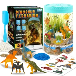 Spring Planting Kids Toys, Kids Light Up Dinosaur Terrarium Set, Kids Educational Science Set Gardening Set, Boys and Girls Children Creative Dinosaur Toys, Kids Arts and Crafts Birthday Gift for Ages 4 5 6 7 8-12