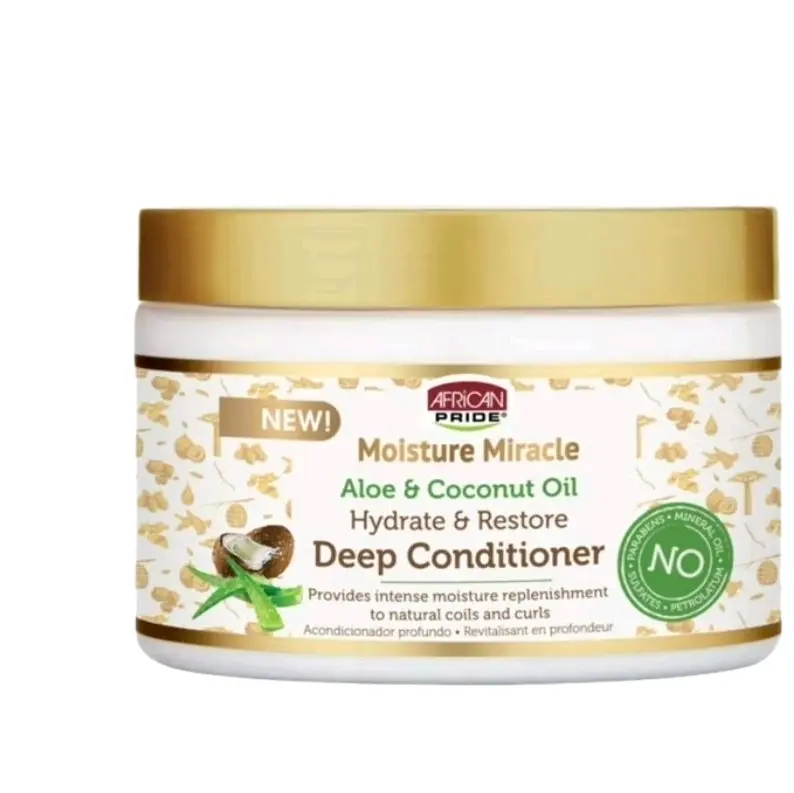 African Pride Moisture Miracle Aloe & Coconut Oil Deep Conditioner - Provides Intense Moisture Replacement for Natural Cools and Curls deep conditioner