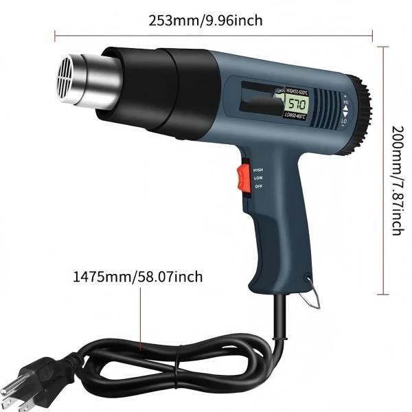 LCD Display Heat Shrink Tool Kit, 4 Nozzles Included, Multi-Function Hand Tool for Vinyl Wrap, Shrink PVC, Paint Removal & Home DIY, US Plug