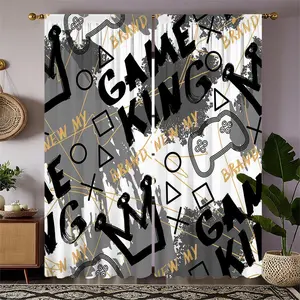 Fashionable Letter Graffiti Print Curtains, Easy Installation for Kids' Room Bedroom Living Room, Comfortable Atmosphere Drapes