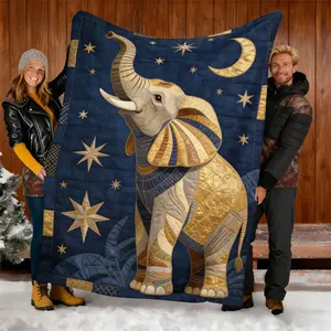 Starry Elephant Pattern Blanket, Soft Plush Double-Sided Design, Multi-Purpose Home Decor, Travel, Office, Car, Pet, Sofa, Air Conditioning