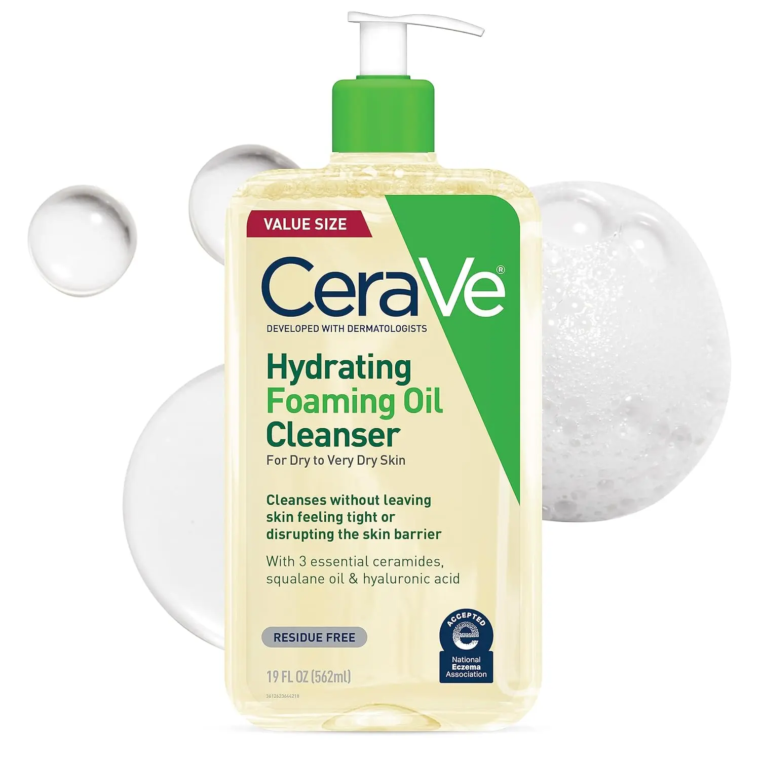 CeraVe Hydrating Foaming Oil Facial Cleanser with Hyaluronic Acid, 19oz| Face and body wash with squalane oil and ceramides in a fragrance free, residue free formula for dry to very dry skin.