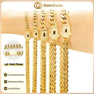 14k Real Gold-Plated Cuban Link tech Chain white stone inlay design Necklace Jewelry for Men Women Gift for Lovers,Couples style Miami hip-hop style craftsmanship Timeless,Colorfast Stainless Steel AntiRust AntiFriction Waterproof FadeProof Hypoallergenic