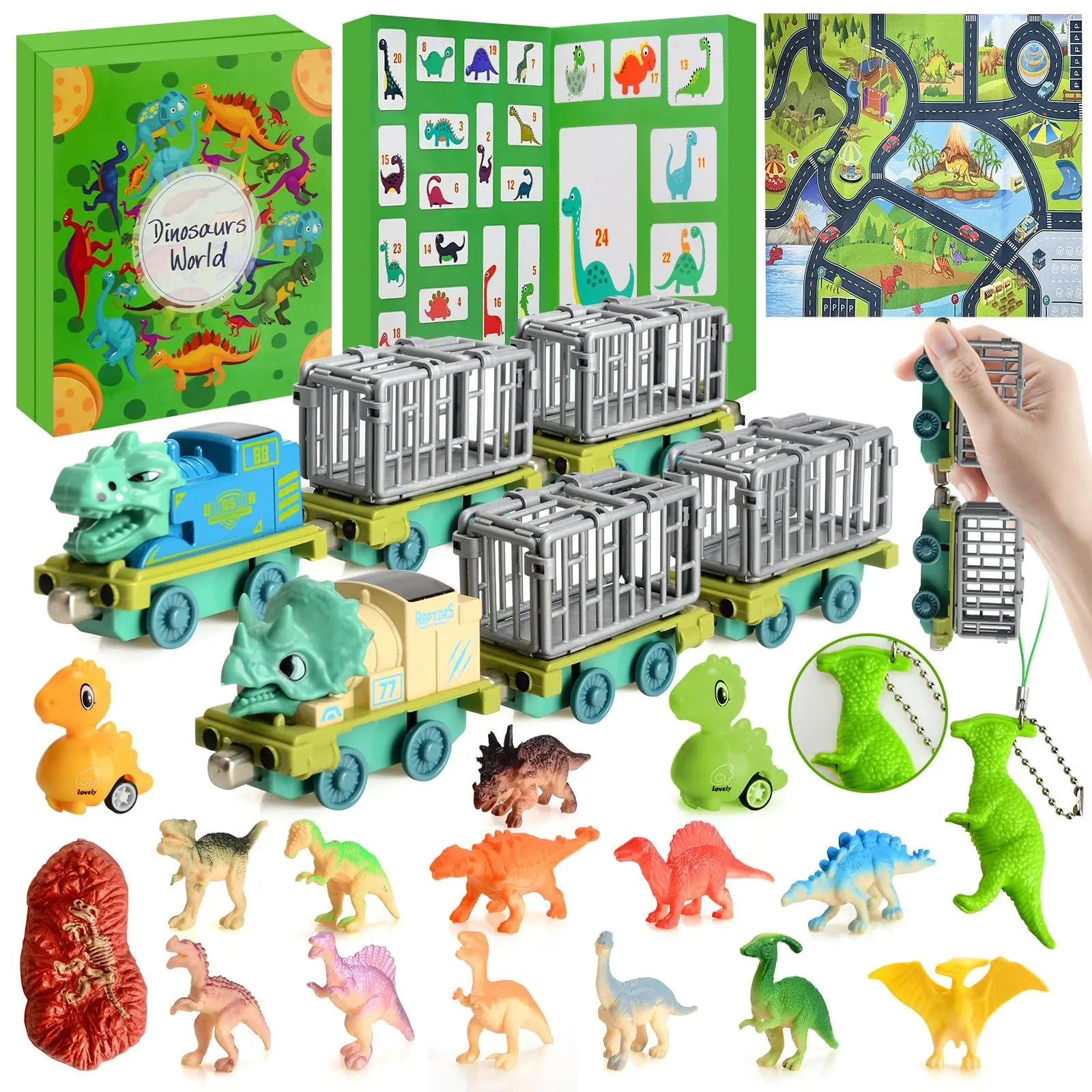 Advent Calendar 2026 Kinder, Dinosaur Advent Calendar Christmas, Dinosaurs Car Toy Christmas Gifts, Christmas Toys 24-Day with Countdown for Boys Girls mystery