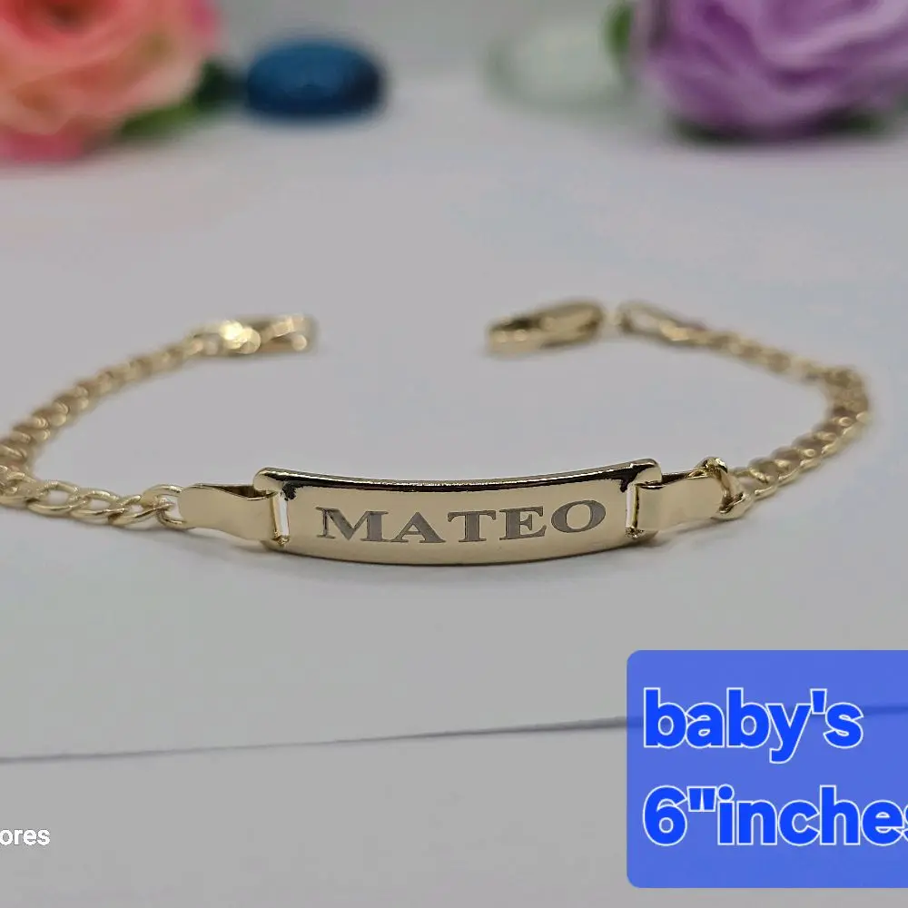 Mateo Cuban Link Bracelet 6 Inches Gold-Plated with Engraving for Name Left-Note Option women